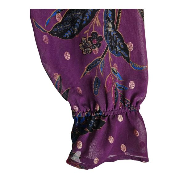 LIZ CLAIBORNE Career M Blouse Purple Gold Pintuck Pleats Semi Sheer w/ Camisole - Picture 3 of 4